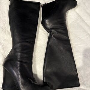 Authentic Christian Louboutin Black Leather Wedge Boots